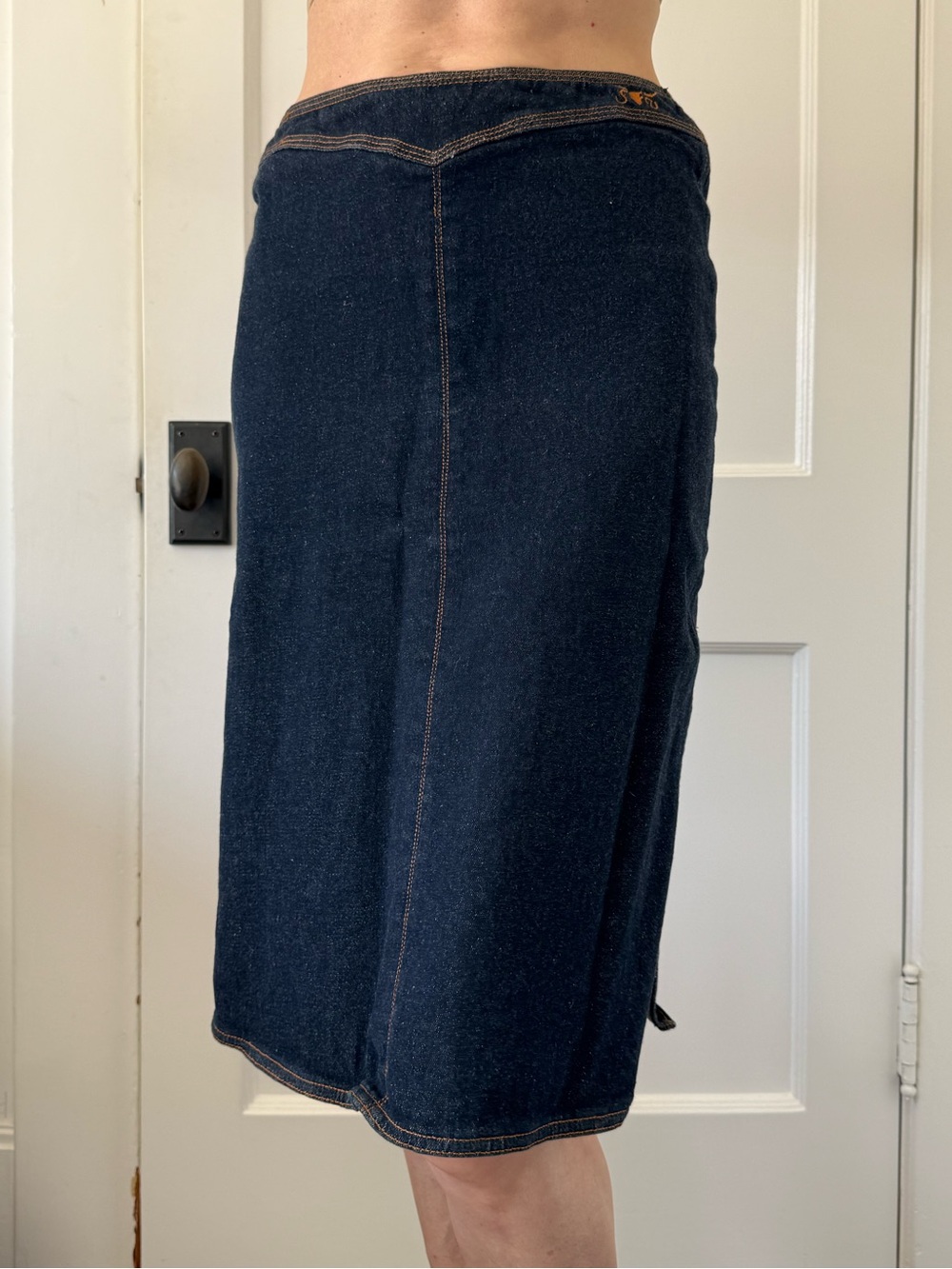 Dark Blue Denim Pencil Skirt - Unbranded